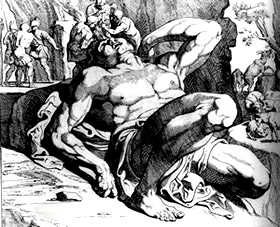 
אודיסאוס מעוור את הציקלופס הענק פוליפמוס